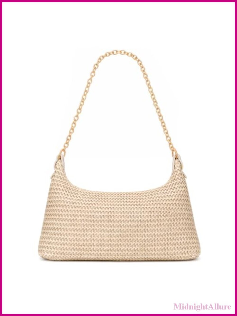 Woven Straw Beach Bag Boho Shoulder Tote with Chain Strap